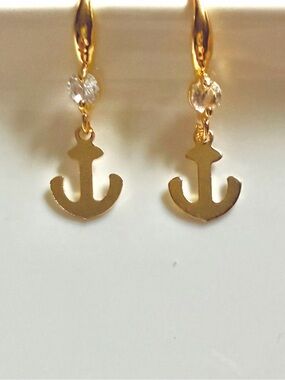 Gold Anchor Dangle Earrings Handmade